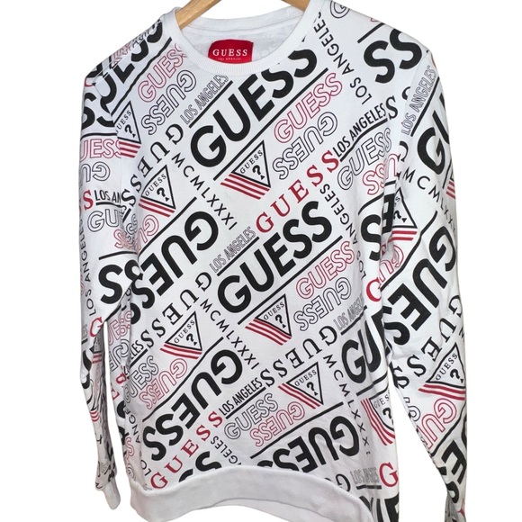 Guess Los Angeles White L/S Limited Edition Logo Crew Neck Sweatshirt Mens Large - Picture 1 of 6
